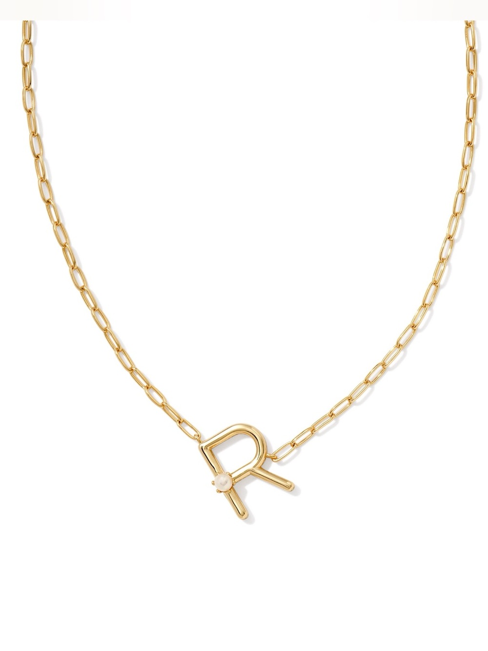 Kendra Scott Pearl Letter R Pendant Necklace- Gold White Pearl NEW